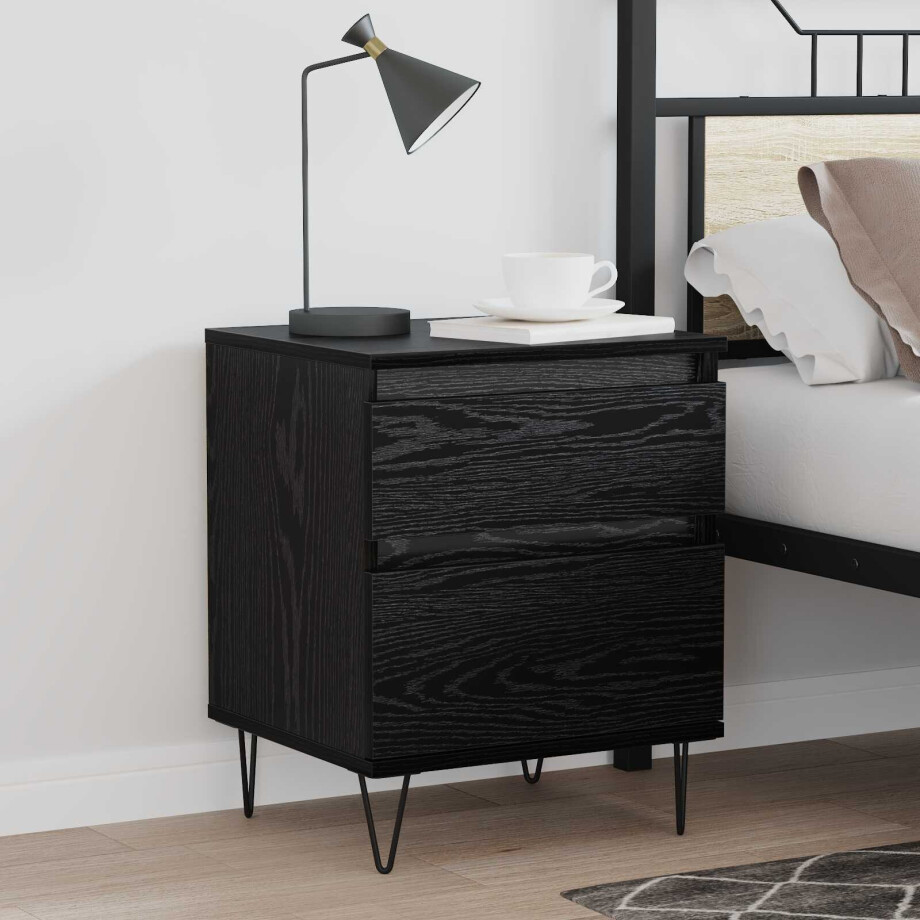 vidaXL Bed kast met lade Zwart Eiken 40 x 35 x 50 cm Bewerkt hout afbeelding 1