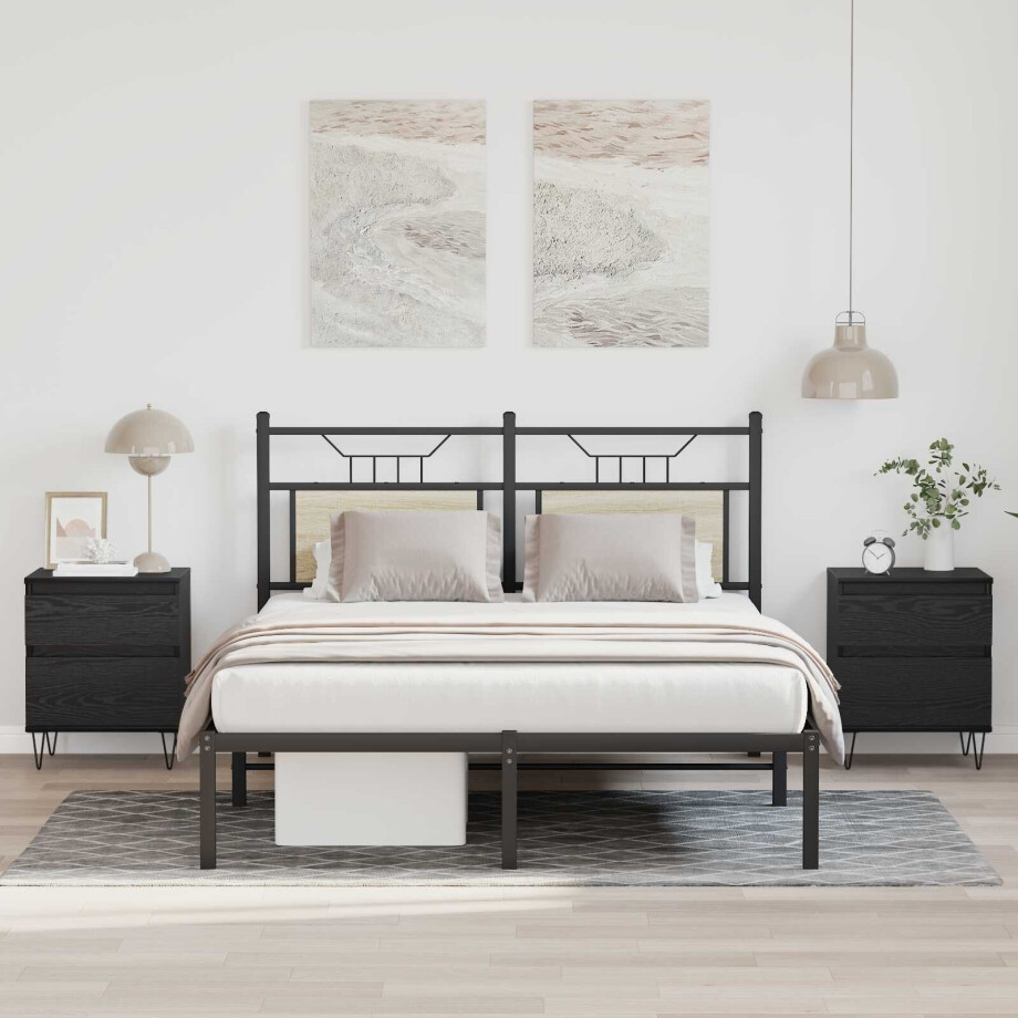 vidaXL Bed kast met lade Zwart Eiken 40 x 35 x 50 cm Bewerkt hout afbeelding 1