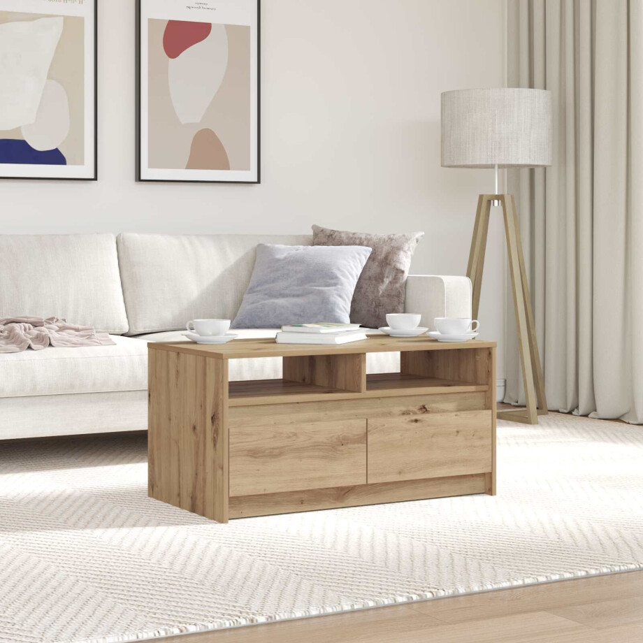 vidaXL Salontafel Ambachtelijk eiken 90 x 50 x 45 cm Bewerkt hout afbeelding 1