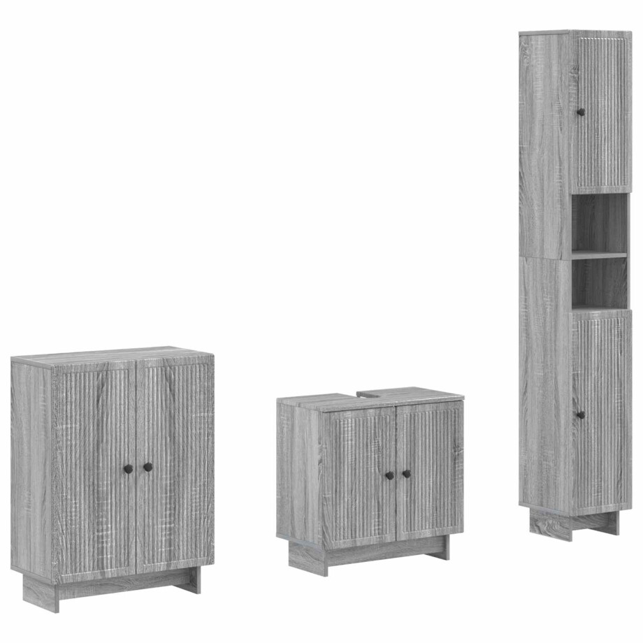 vidaXL 3-delige badkamerkast set EDE Grijs Sonoma Bewerkt hout vidaXL 3-delige badkamerkast set EDE Grijs Sonoma Bewerkt hout afbeelding 1