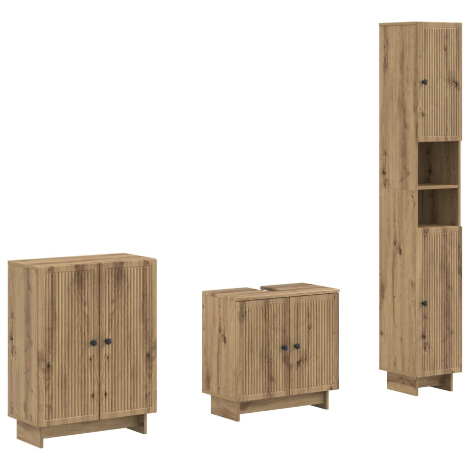 vidaXL 3-delige badkamerkast set EDE Artisanaal eiken Bewerkt hout vidaXL 3-delige badkamerkast set EDE Artisanaal eiken Bewerkt hout afbeelding 1