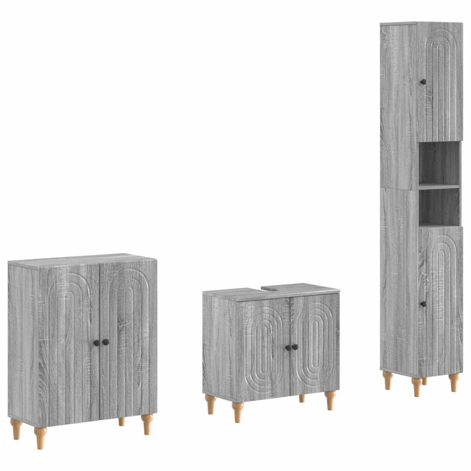 vidaXL 3-delige badkamerkast set ALKMAAR Grijs Sonoma Bewerkt hout vidaXL 3-delige badkamerkast set ALKMAAR Grijs Sonoma Bewerkt hout afbeelding 1