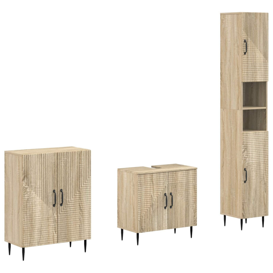 vidaXL 3-delige badkamerkast set HAARLEM Sonoma Eiken Bewerkt hout vidaXL 3-delige badkamerkast set HAARLEM Sonoma Eiken Bewerkt hout afbeelding 1