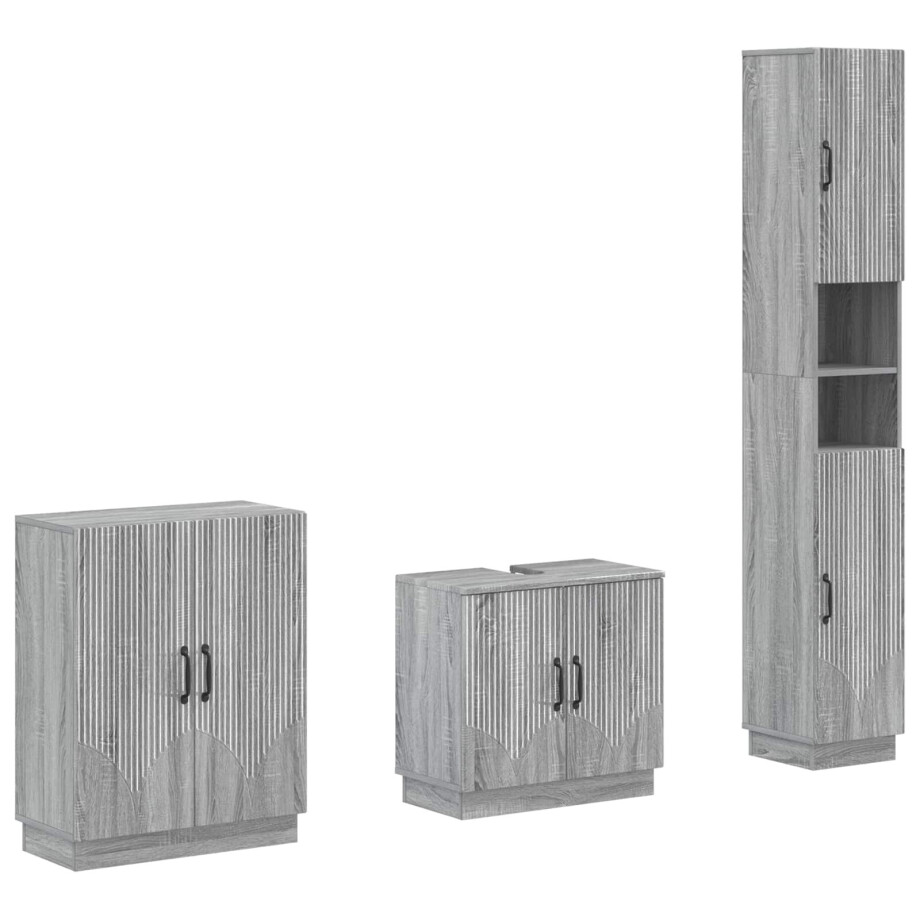 vidaXL 3-delige badkamerkast set HOORN Grijs Sonoma Bewerkt hout vidaXL 3-delige badkamerkast set HOORN Grijs Sonoma Bewerkt hout afbeelding 1