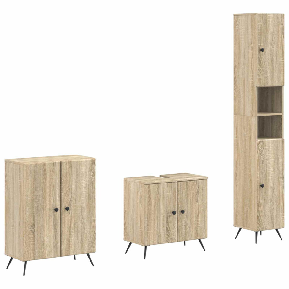 vidaXL 3-delige badkamerkast set BREDA Sonoma Eiken Bewerkt hout vidaXL 3-delige badkamerkast set BREDA Sonoma Eiken Bewerkt hout afbeelding 1