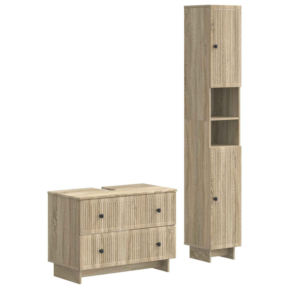 vidaXL 2-delige Badkamerkast Set EDE Sonoma Eiken Bewerkt hout vidaXL 2-delige Badkamerkast Set EDE Sonoma Eiken Bewerkt hout afbeelding 1