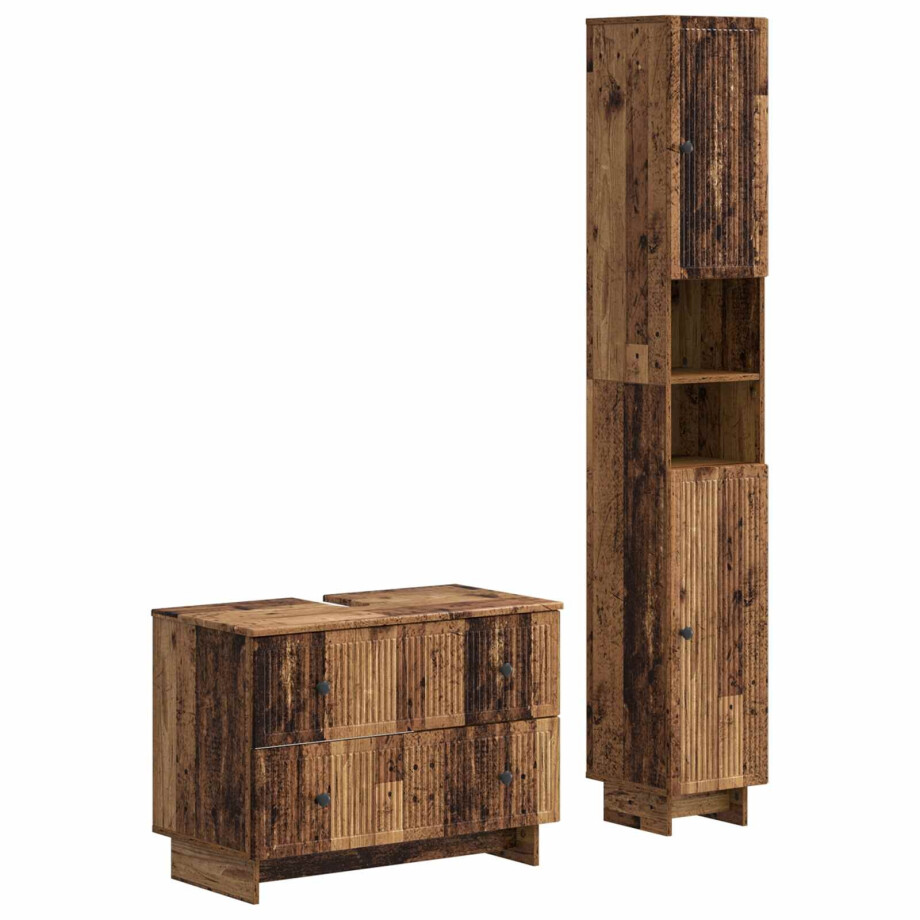 vidaXL 2-delige Badkamerkast Set EDE Oud hout Bewerkt hout afbeelding 1
