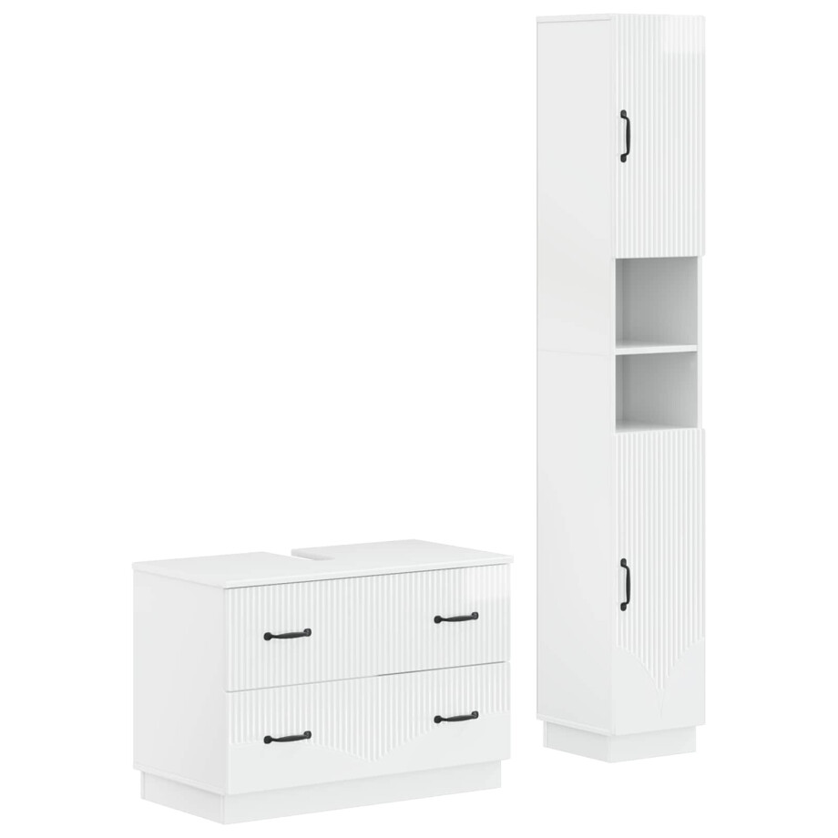 vidaXL 2-delige Badkamerkast Set HOORN Hoogglans Wit Bewerkt hout vidaXL 2-delige Badkamerkast Set HOORN Hoogglans Wit Bewerkt hout afbeelding 1