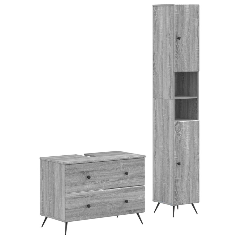 vidaXL 2-delige Badkamerkast Set BREDA Grijs Sonoma Bewerkt hout vidaXL 2-delige Badkamerkast Set BREDA Grijs Sonoma Bewerkt hout afbeelding 1