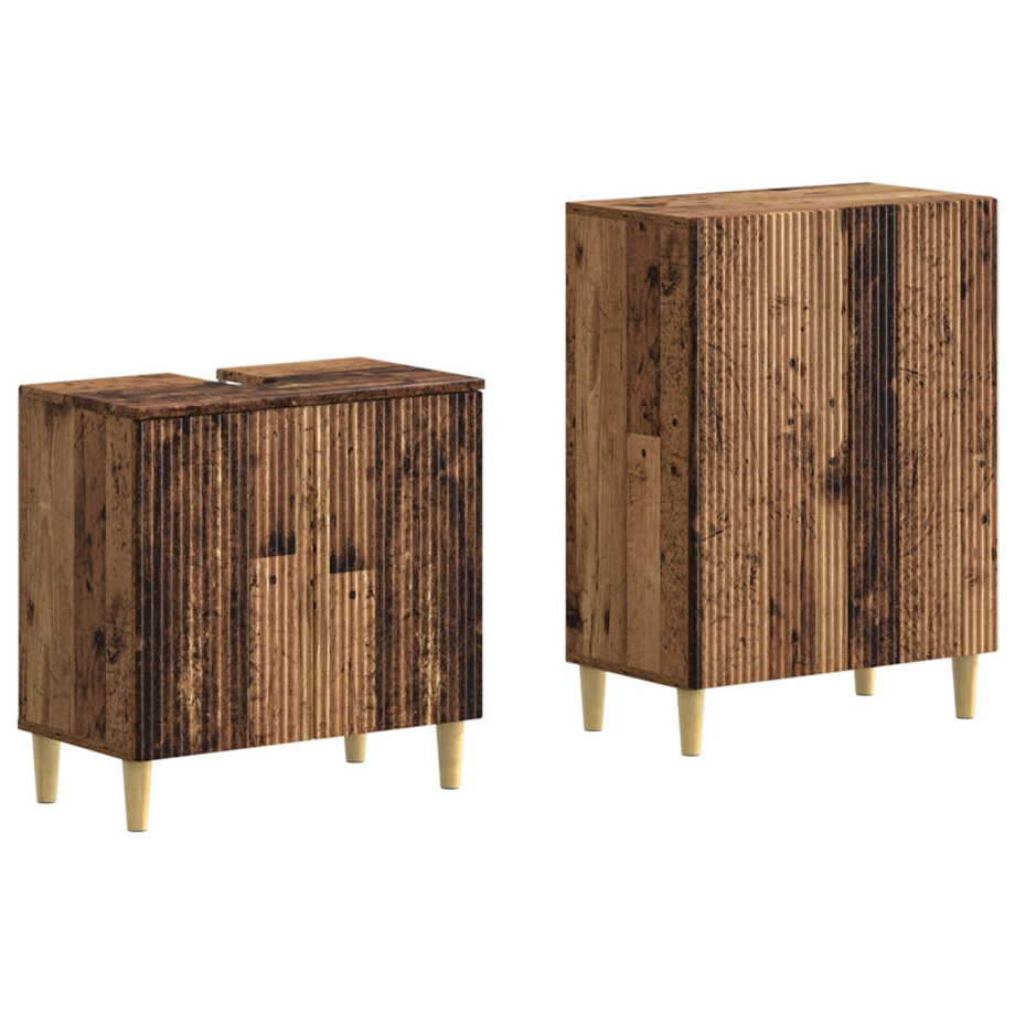 vidaXL 2-delige Badkamerkast Set ARNHEM Oud hout Bewerkt hout afbeelding 1