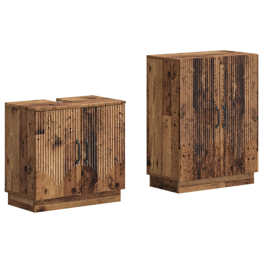 vidaXL 2-delige Badkamerkast Set HOORN Oud hout Bewerkt hout vidaXL 2-delige Badkamerkast Set HOORN Oud hout Bewerkt hout afbeelding 1