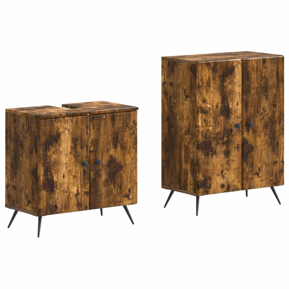 vidaXL 2-delige Badkamerkast Set BREDA Gerookt eiken Bewerkt hout vidaXL 2-delige Badkamerkast Set BREDA Gerookt eiken Bewerkt hout afbeelding 1