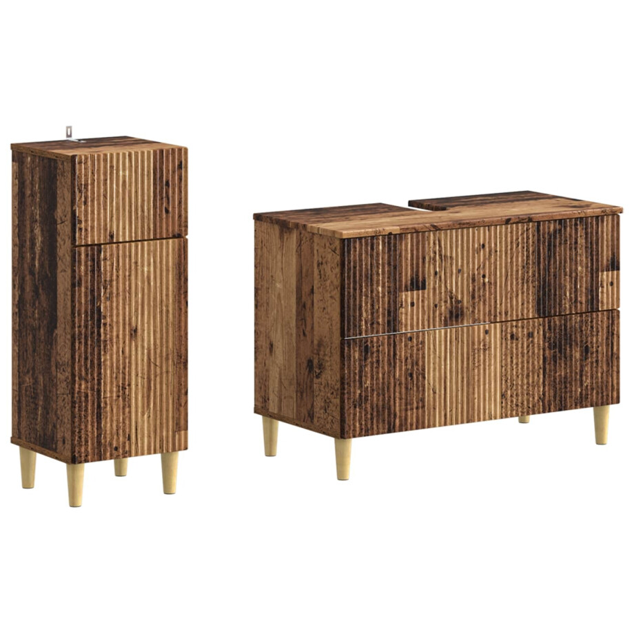 vidaXL 2-delige Badkamerkast Set ARNHEM Oud hout Bewerkt hout afbeelding 1