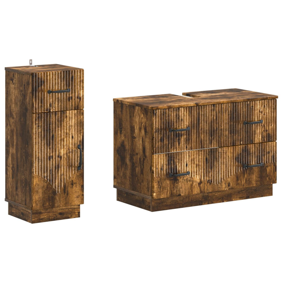 vidaXL 2-delige Badkamerkast Set HOORN Gerookt eiken Bewerkt hout vidaXL 2-delige Badkamerkast Set HOORN Gerookt eiken Bewerkt hout afbeelding 1