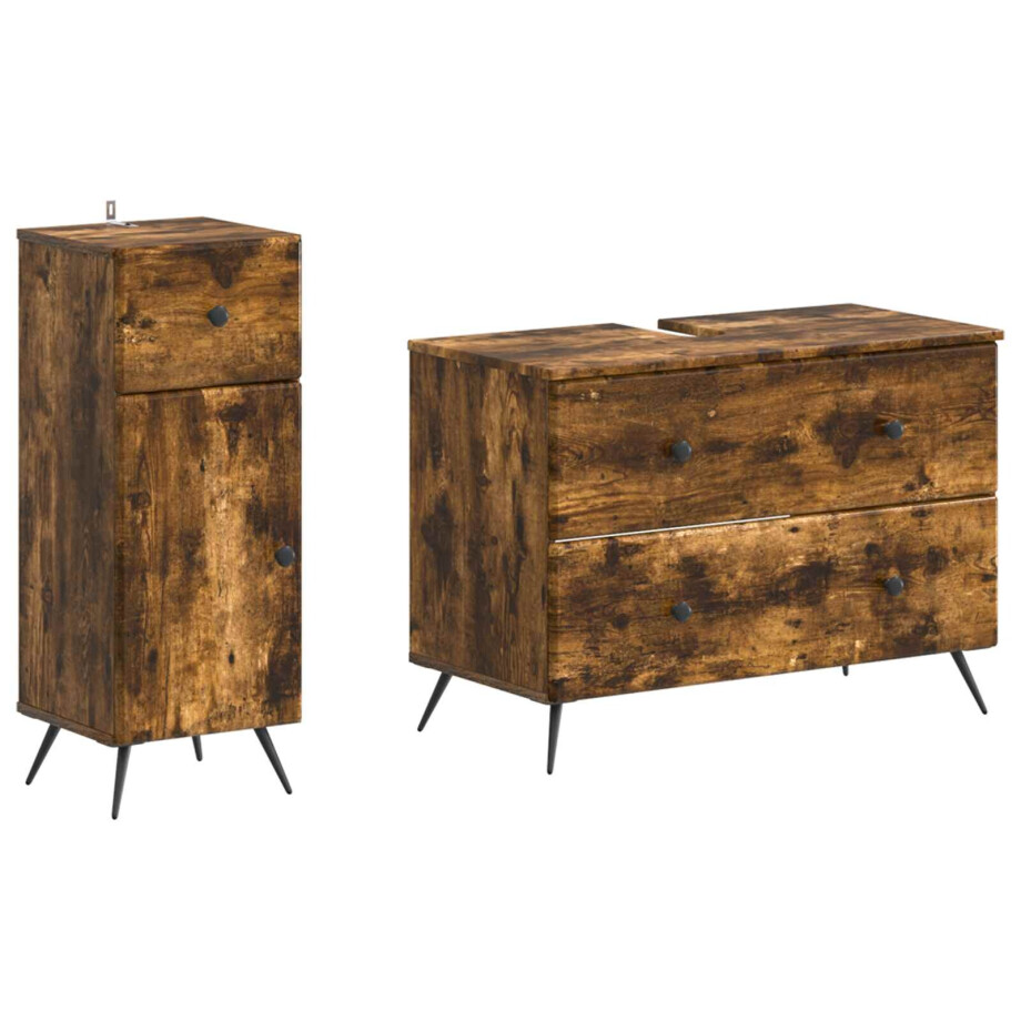 vidaXL 2-delige Badkamerkast Set BREDA Gerookt eiken Bewerkt hout vidaXL 2-delige Badkamerkast Set BREDA Gerookt eiken Bewerkt hout afbeelding 1
