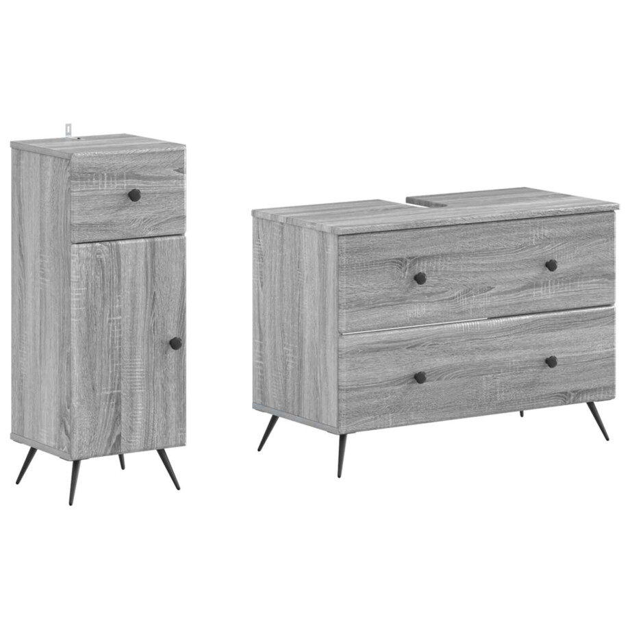 vidaXL 2-delige Badkamerkast Set BREDA Grijs Sonoma Bewerkt hout vidaXL 2-delige Badkamerkast Set BREDA Grijs Sonoma Bewerkt hout afbeelding 1