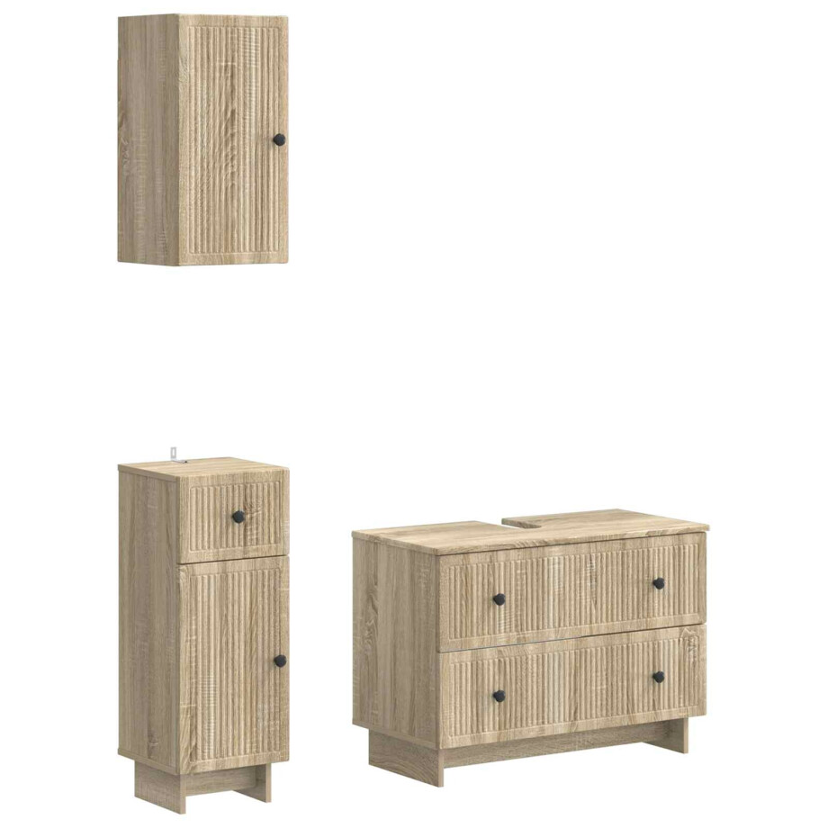 vidaXL 3-delige badkamerkast set EDE Sonoma Eiken Bewerkt hout vidaXL 3-delige badkamerkast set EDE Sonoma Eiken Bewerkt hout afbeelding 1