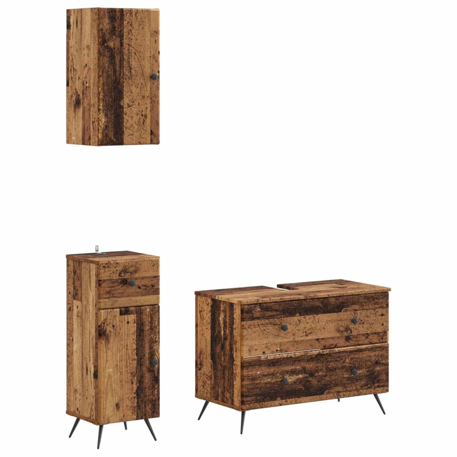 vidaXL 3-delige badkamerkast set BREDA Oud hout Bewerkt hout vidaXL 3-delige badkamerkast set BREDA Oud hout Bewerkt hout afbeelding 1