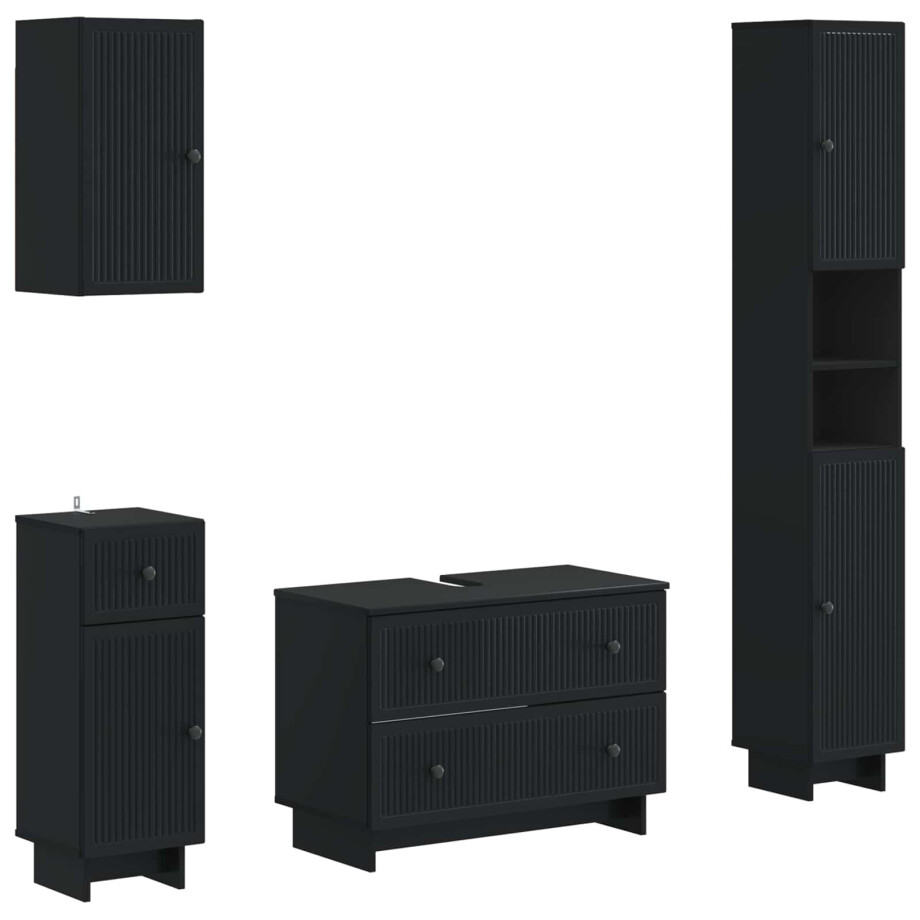 vidaXL 4-delige Badkamerkast Set EDE Zwart Bewerkt hout vidaXL 4-delige Badkamerkast Set EDE Zwart Bewerkt hout afbeelding 1