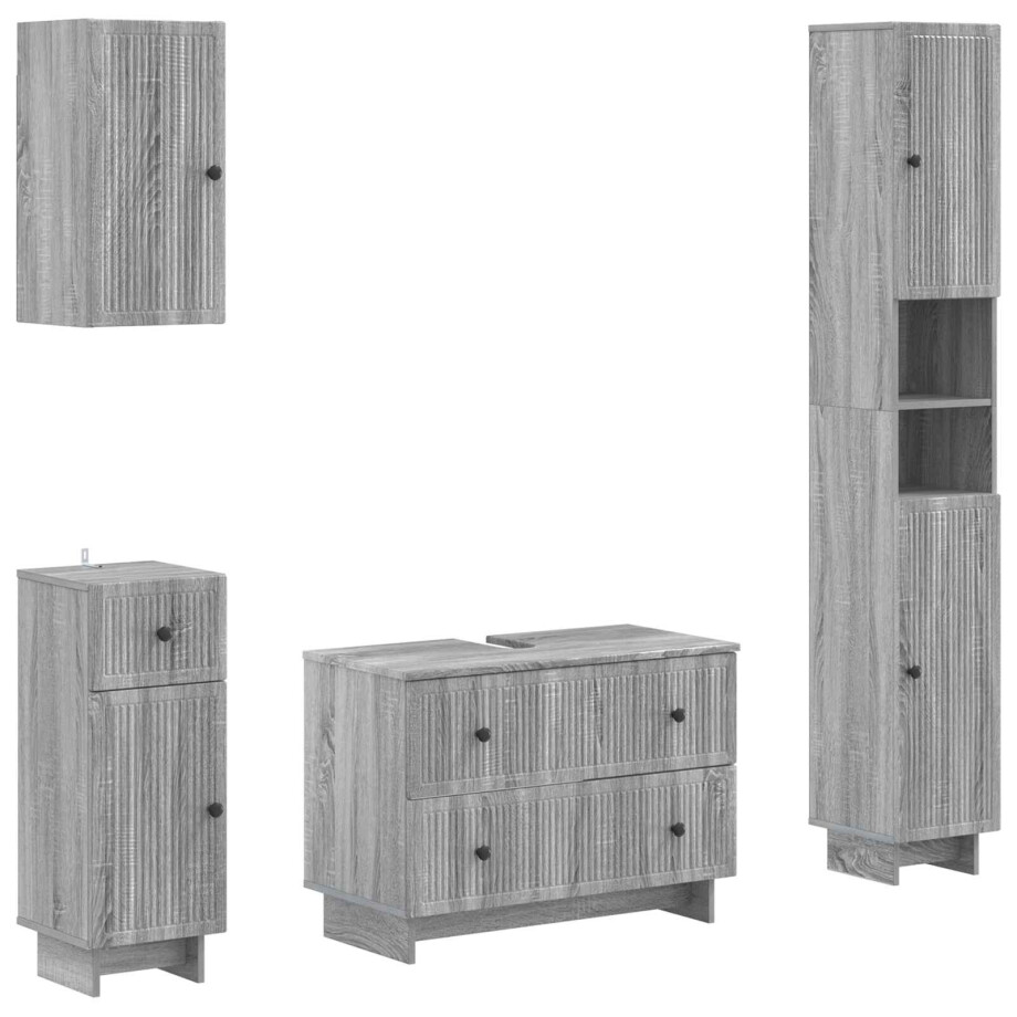 vidaXL 4-delige Badkamerkast Set EDE Grijs Sonoma Bewerkt hout vidaXL 4-delige Badkamerkast Set EDE Grijs Sonoma Bewerkt hout afbeelding 1
