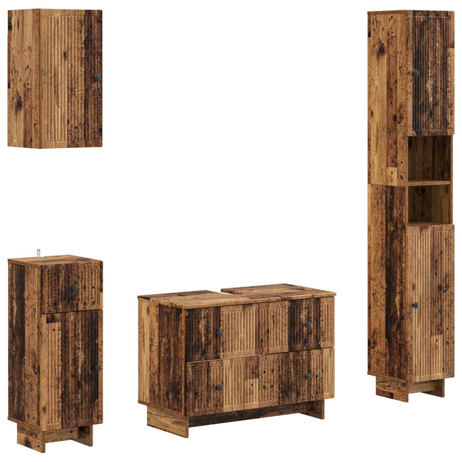 vidaXL 4-delige Badkamerkast Set EDE Oud hout Bewerkt hout vidaXL 4-delige Badkamerkast Set EDE Oud hout Bewerkt hout afbeelding 1