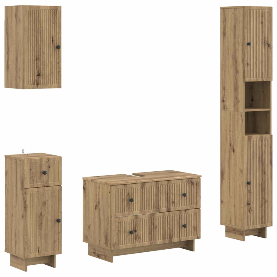 vidaXL 4-delige Badkamerkast Set EDE Artisanaal eiken Bewerkt hout vidaXL 4-delige Badkamerkast Set EDE Artisanaal eiken Bewerkt hout afbeelding 1