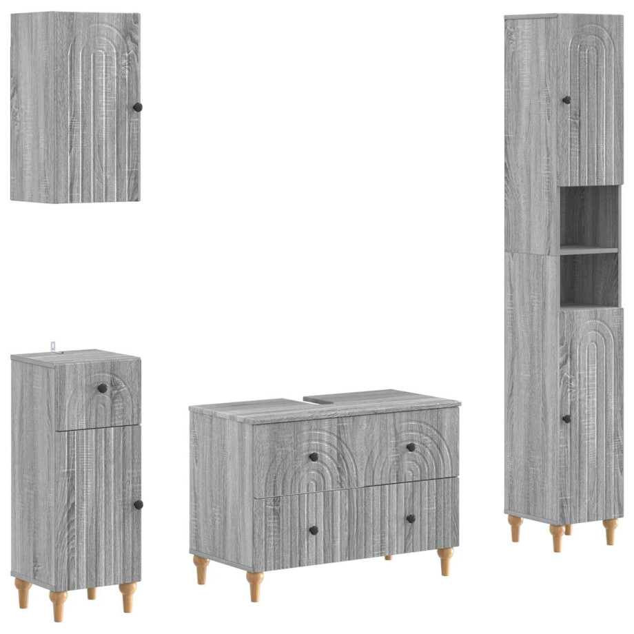 vidaXL 4-delige Badkamerkast Set ALKMAAR Grijs Sonoma Bewerkt hout vidaXL 4-delige Badkamerkast Set ALKMAAR Grijs Sonoma Bewerkt hout afbeelding 1