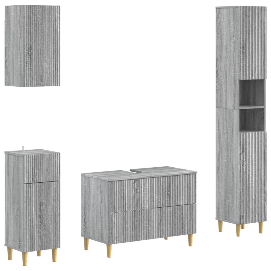 vidaXL 4-delige Badkamerkast Set ARNHEM Grijs Sonoma Bewerkt hout vidaXL 4-delige Badkamerkast Set ARNHEM Grijs Sonoma Bewerkt hout afbeelding 1