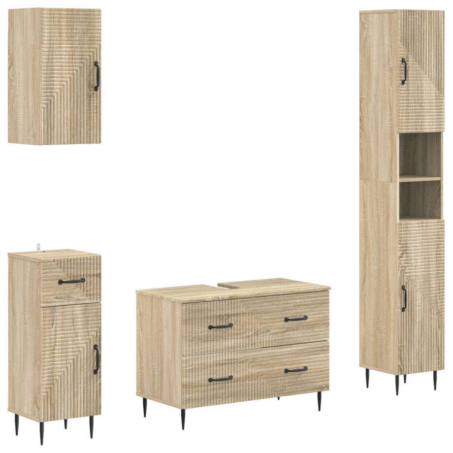 vidaXL 4-delige Badkamerkast Set HAARLEM Sonoma Eiken Bewerkt hout vidaXL 4-delige Badkamerkast Set HAARLEM Sonoma Eiken Bewerkt hout afbeelding 1