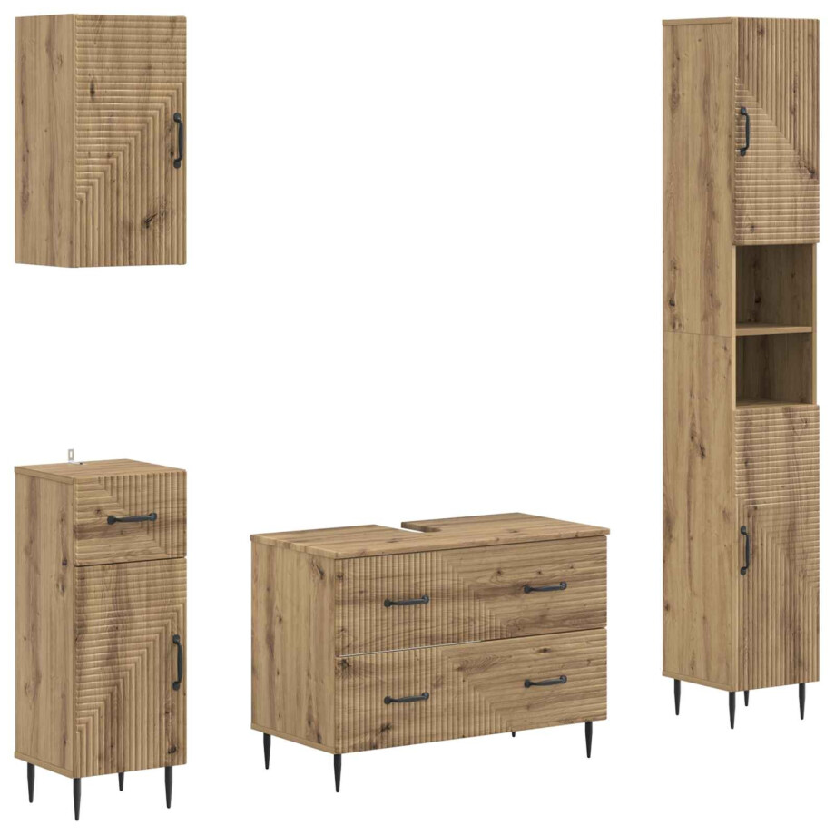 vidaXL 4-delige Badkamerkast Set HAARLEM Artisanaal eiken Bewerkt hout afbeelding 1
