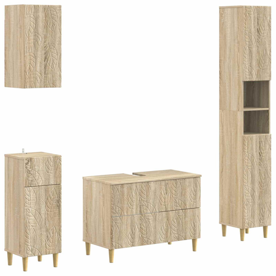 vidaXL 4-delige Badkamerkast Set DELFT Sonoma Eiken Bewerkt hout vidaXL 4-delige Badkamerkast Set DELFT Sonoma Eiken Bewerkt hout afbeelding 1