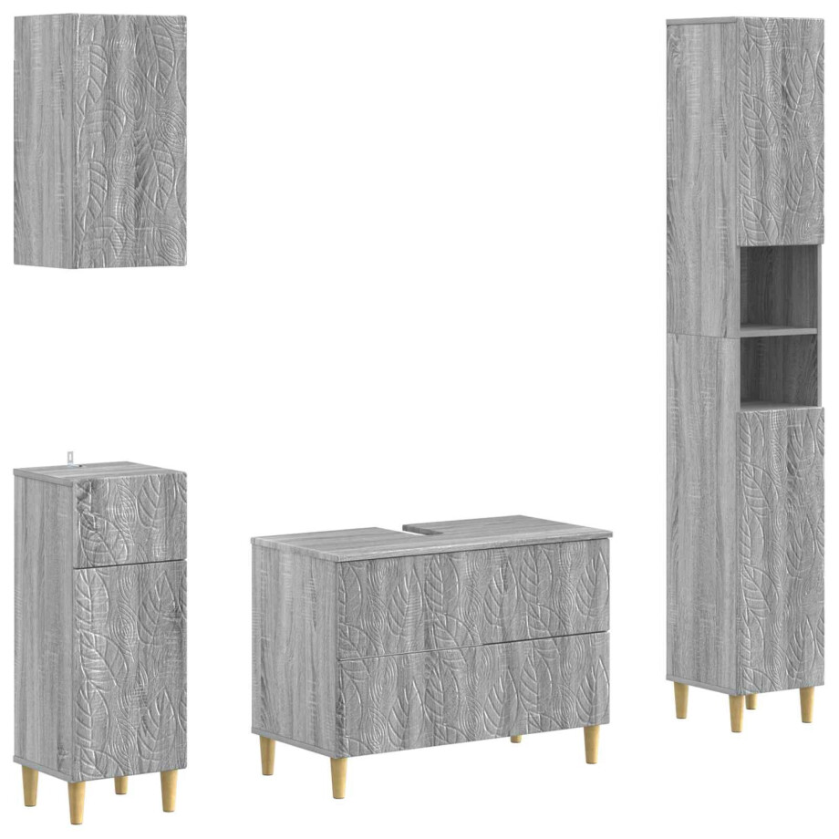 vidaXL 4-delige Badkamerkast Set DELFT Grijs Sonoma Bewerkt hout vidaXL 4-delige Badkamerkast Set DELFT Grijs Sonoma Bewerkt hout afbeelding 1