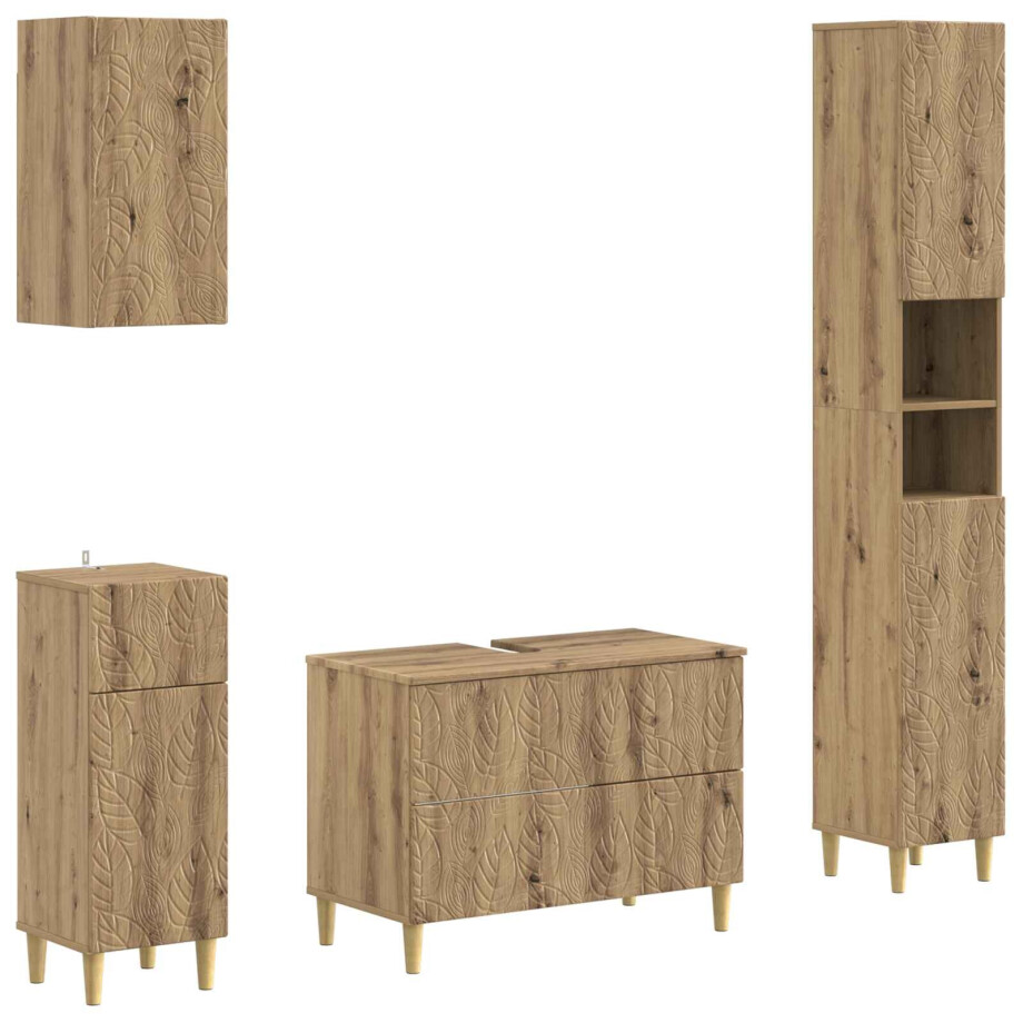 vidaXL 4-delige Badkamerkast Set DELFT Artisanaal eiken Bewerkt hout vidaXL 4-delige Badkamerkast Set DELFT Artisanaal eiken Bewerkt hout afbeelding 1