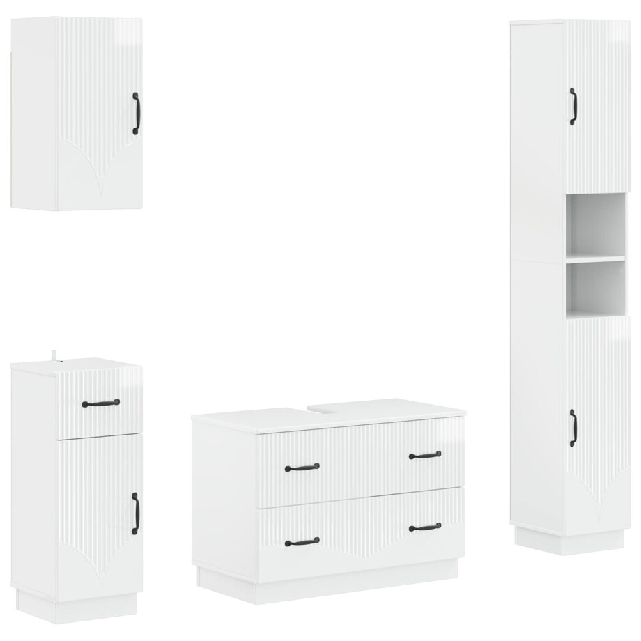 vidaXL 4-delige Badkamerkast Set HOORN Hoogglans Wit Bewerkt hout vidaXL 4-delige Badkamerkast Set HOORN Hoogglans Wit Bewerkt hout afbeelding 1