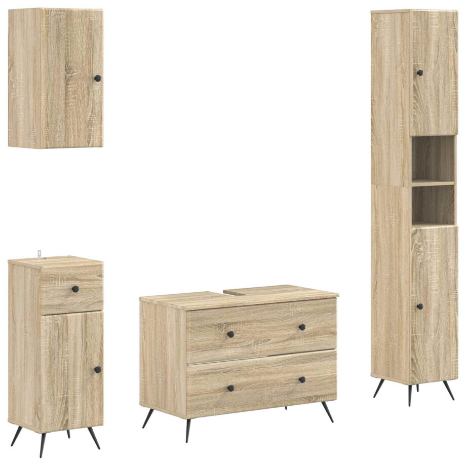 vidaXL 4-delige Badkamerkast Set BREDA Sonoma Eiken Bewerkt hout vidaXL 4-delige Badkamerkast Set BREDA Sonoma Eiken Bewerkt hout afbeelding 1