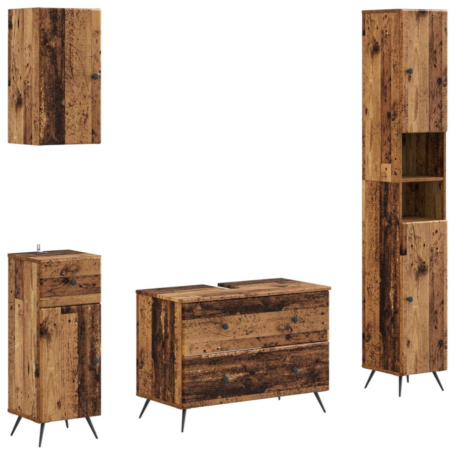 vidaXL 4-delige Badkamerkast Set BREDA Oud hout Bewerkt hout afbeelding 1