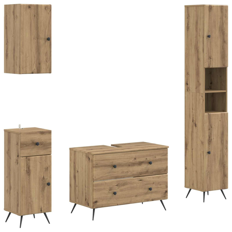 vidaXL 4-delige Badkamerkast Set BREDA Artisanaal eiken Bewerkt hout afbeelding 1