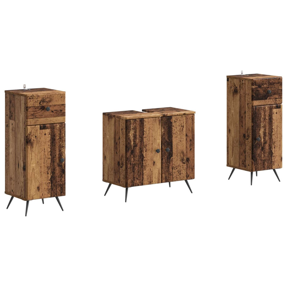 vidaXL 2-delige Badkamerkast Set BREDA Oud hout Bewerkt hout afbeelding 1