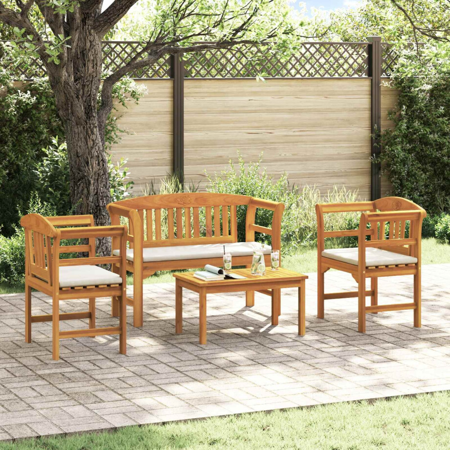 vidaXL Tuinrozelounge set met kussen 4 pcs Massief Acaciahout vidaXL Tuinrozelounge set met kussen 4 pcs Massief Acaciahout afbeelding 1