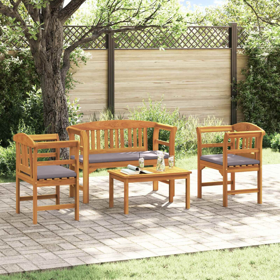 vidaXL Tuinrozelounge set met kussen 4 pcs Massief Acaciahout vidaXL Tuinrozelounge set met kussen 4 pcs Massief Acaciahout afbeelding 1