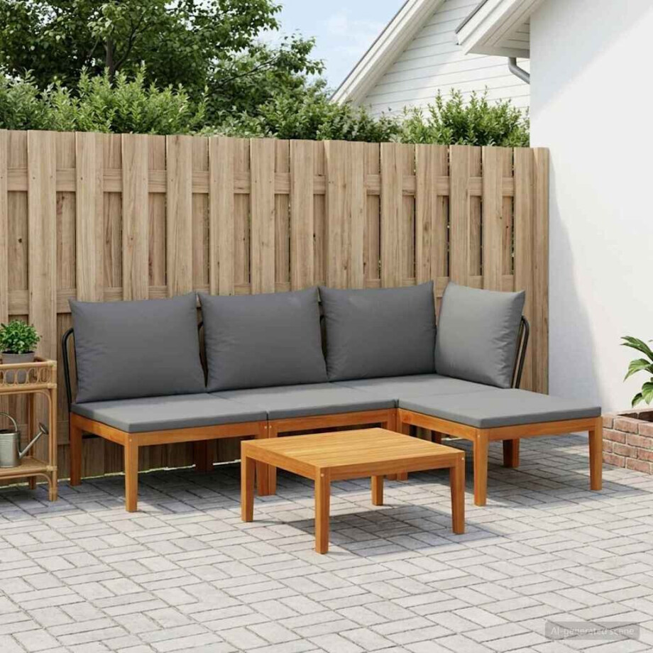vidaXL 5 pcs Tuin Loungeset met Kussens Massief acaciahout & touw afbeelding 1