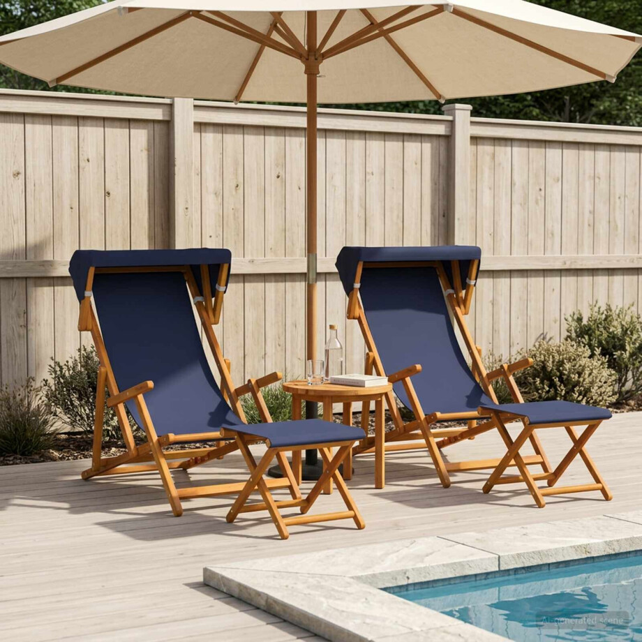 vidaXL Ligstoel 4 pcs 3 Positie massief eucalyptushout Blauw vidaXL Ligstoel 4 pcs 3 Positie massief eucalyptushout Blauw afbeelding 1