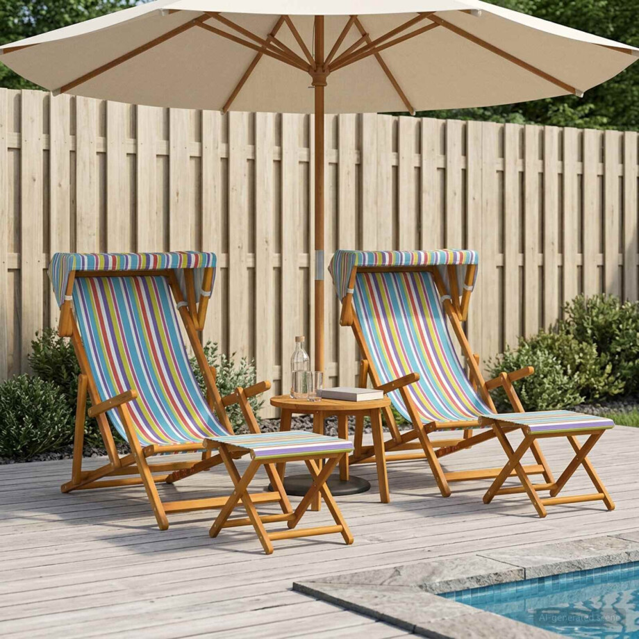 vidaXL Ligstoel 4 pcs 3 Positie massief eucalyptushout Meerkleurig afbeelding 1