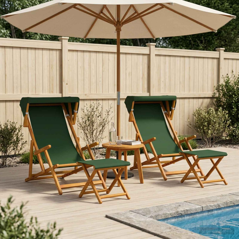 vidaXL Ligstoel 4 pcs 3 Positie massief eucalyptushout Groen afbeelding 1