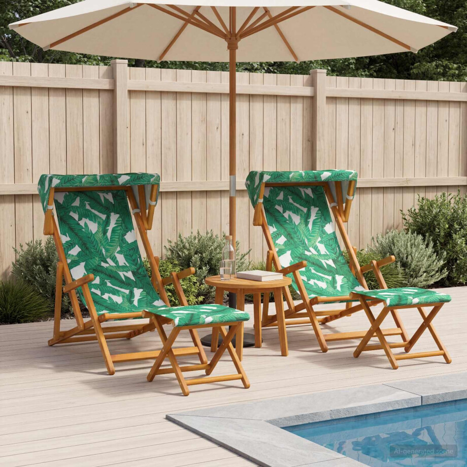 vidaXL Ligstoel 4 pcs 3 Positie massief eucalyptushout Bladpatroon afbeelding 1