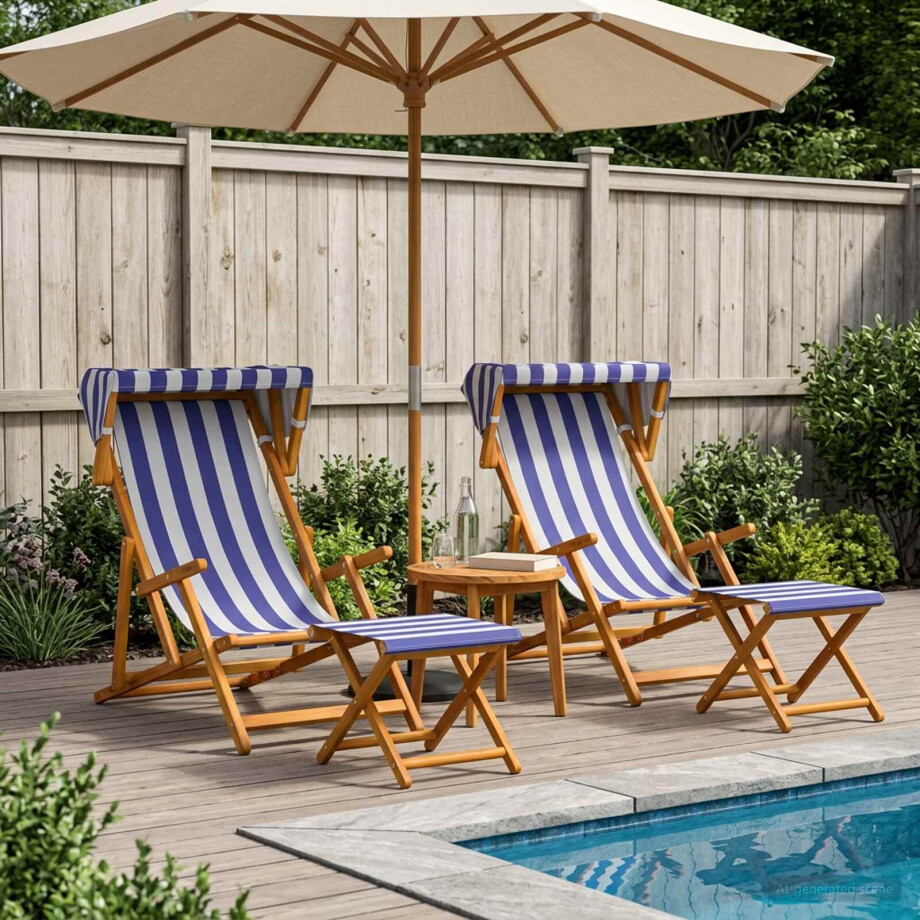 vidaXL Ligstoel 4 pcs 3 Positie massief eucalyptushout Blauw en Wit vidaXL Ligstoel 4 pcs 3 Positie massief eucalyptushout Blauw en Wit afbeelding 1