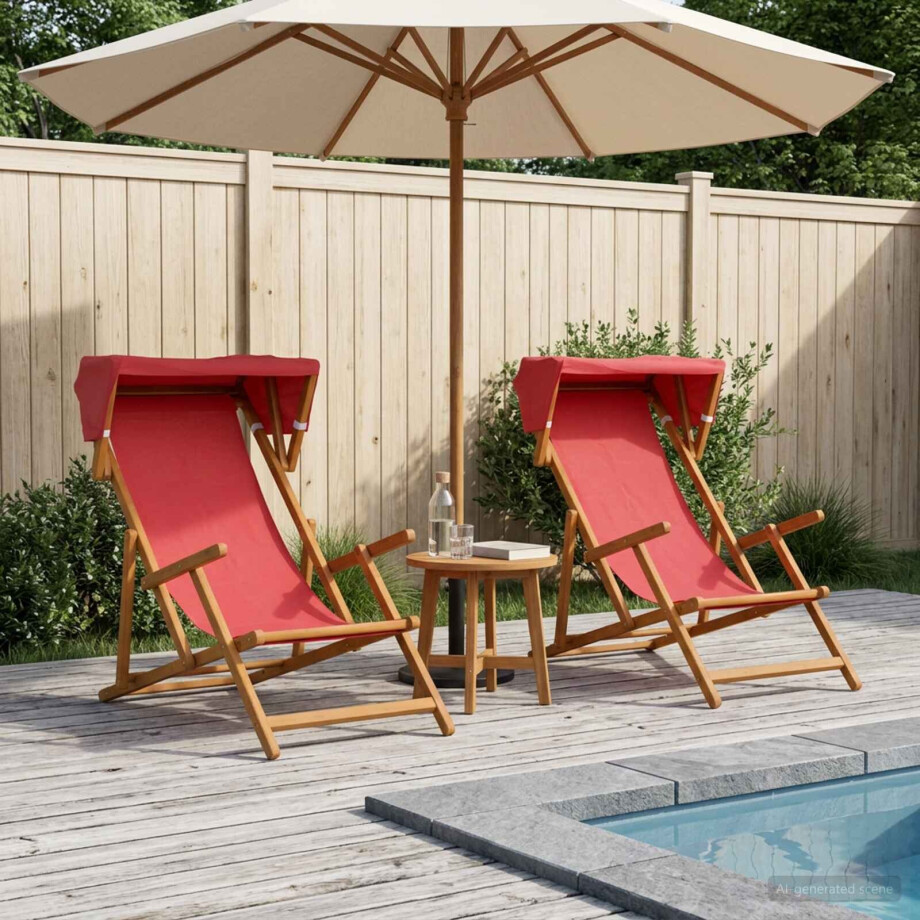 vidaXL Ligstoel 2 pcs 3 Positie massief eucalyptushout Rood vidaXL Ligstoel 2 pcs 3 Positie massief eucalyptushout Rood afbeelding 1