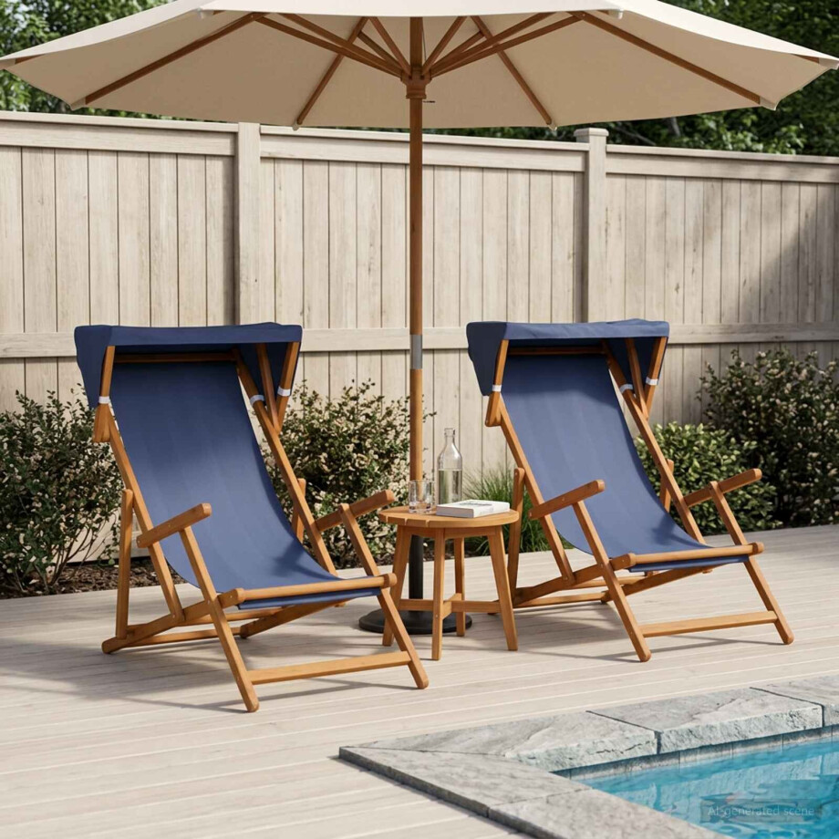 vidaXL Ligstoel 2 pcs 3 Positie massief eucalyptushout Blauw afbeelding 1