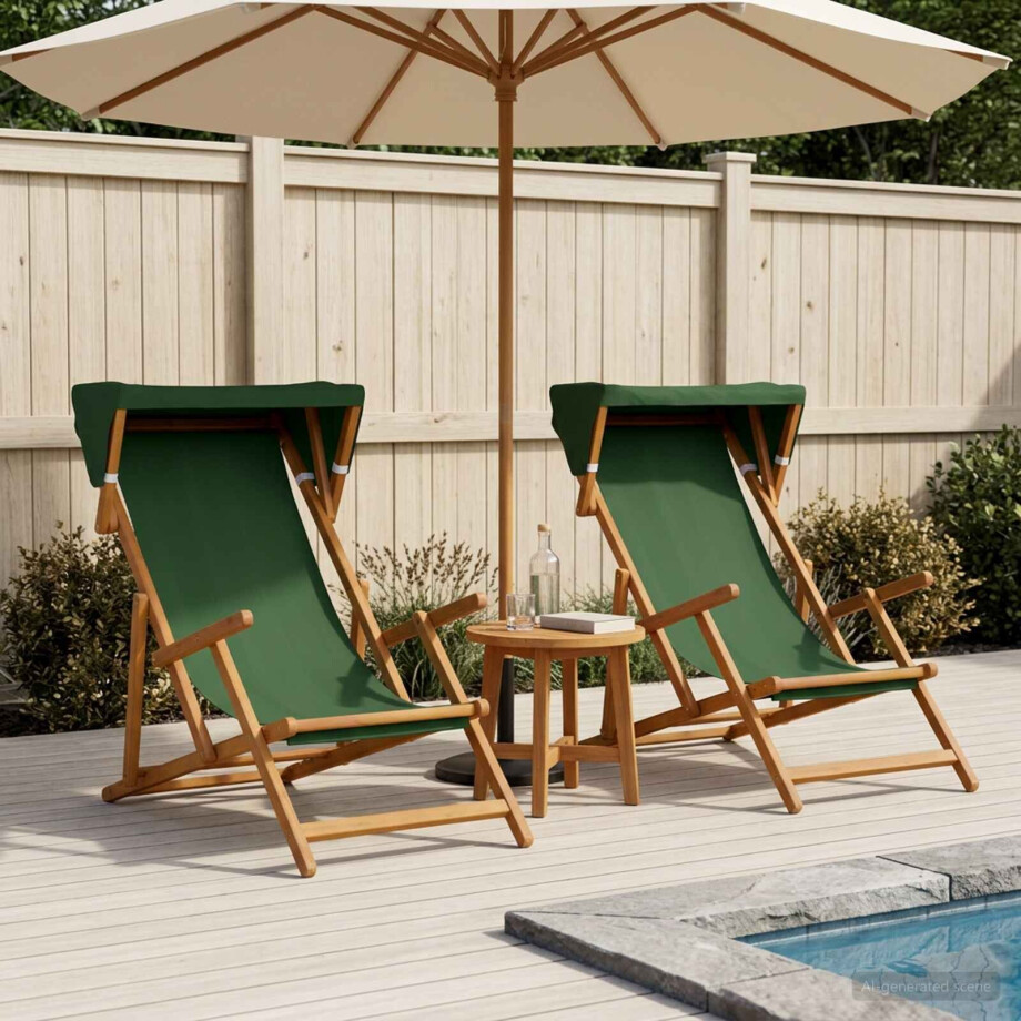 vidaXL Ligstoel 2 pcs 3 Positie massief eucalyptushout Groen afbeelding 1