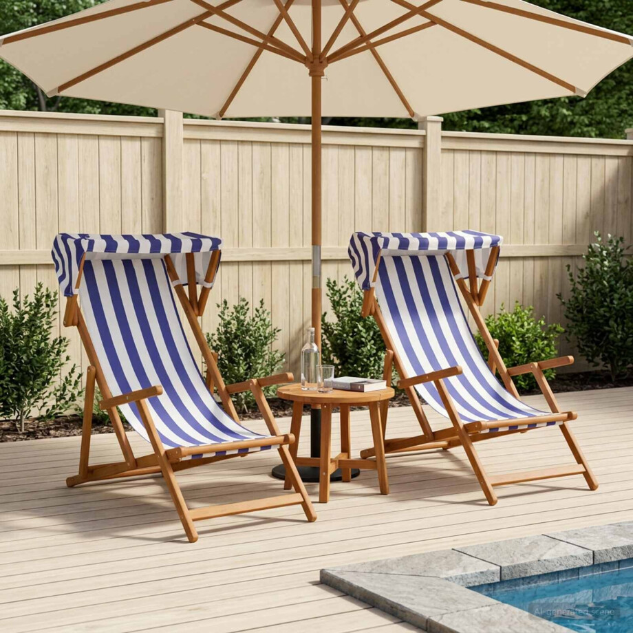 vidaXL Ligstoel 2 pcs 3 Positie massief eucalyptushout Blauw en Wit vidaXL Ligstoel 2 pcs 3 Positie massief eucalyptushout Blauw en Wit afbeelding 1